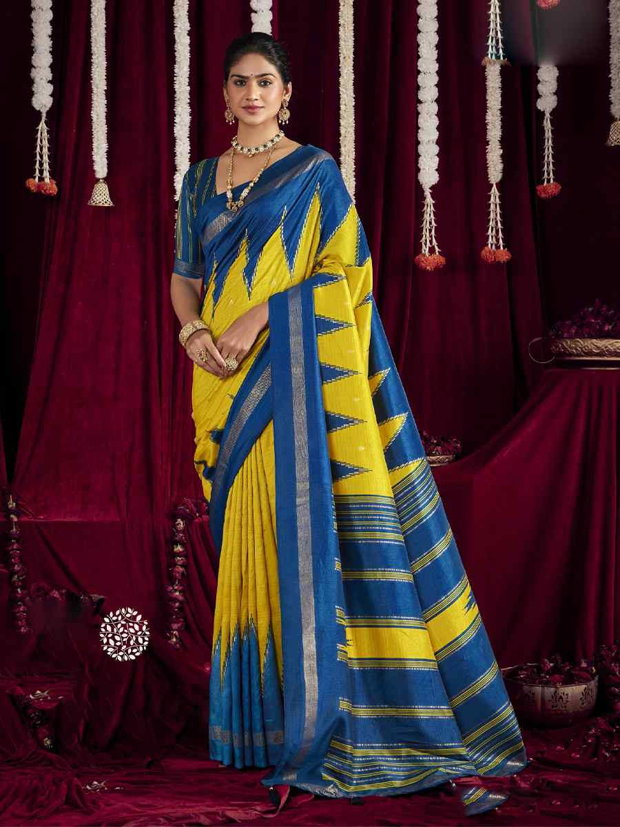 Yellow Silk Printed Bridal Reception Festival Wedding Fancy Heavy Border Saree