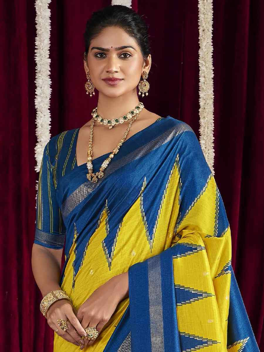 Yellow Silk Printed Bridal Reception Festival Wedding Fancy Heavy Border Saree