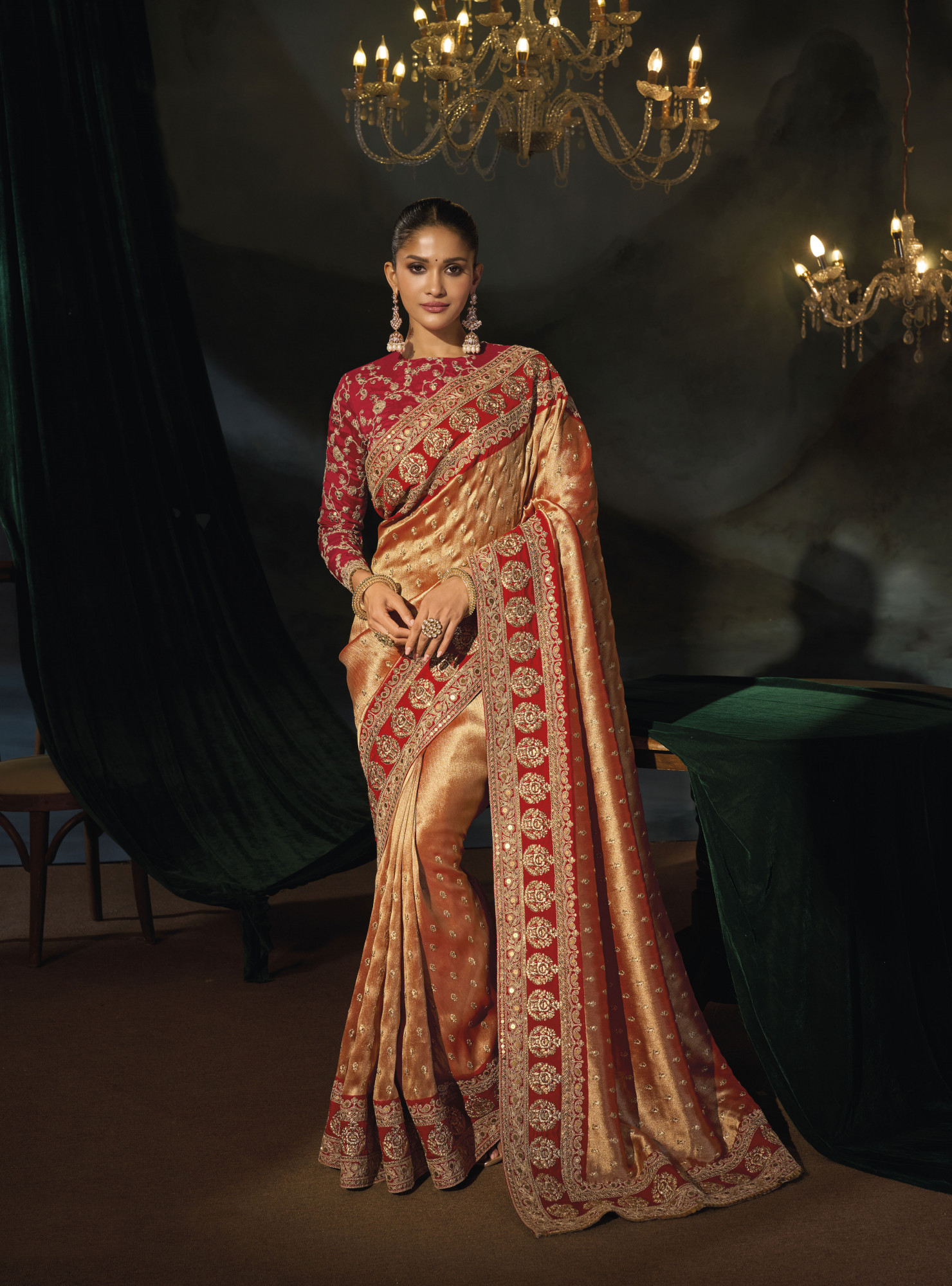 Brown Sabyasachi Silk Embroidery Bridal Reception Festival Wedding Fancy Heavy Border Saree