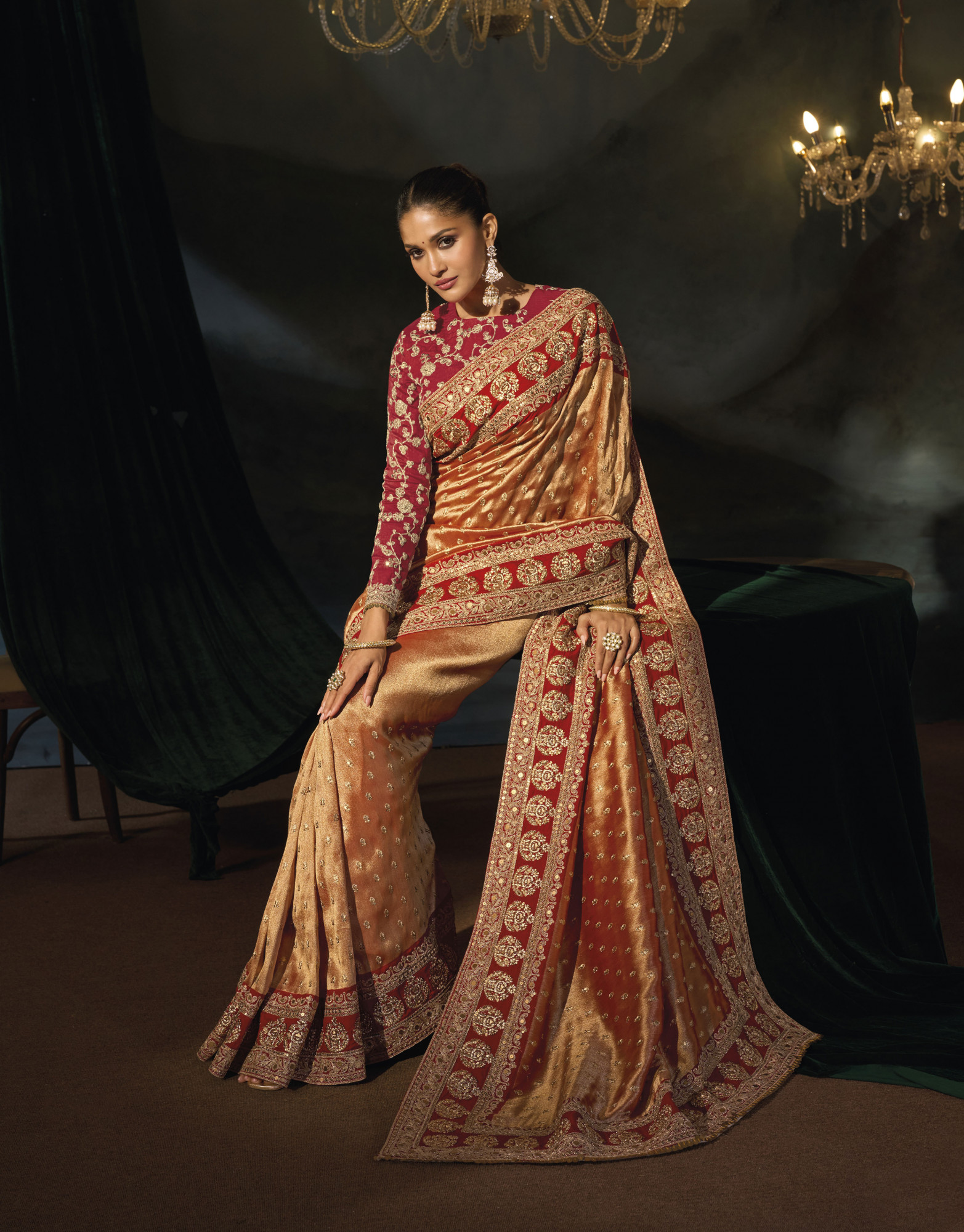 Brown Sabyasachi Silk Embroidery Bridal Reception Festival Wedding Fancy Heavy Border Saree