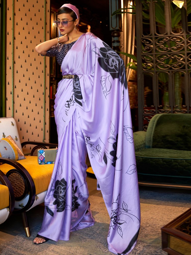 Alice Blue Crepe Festival Printed Saree