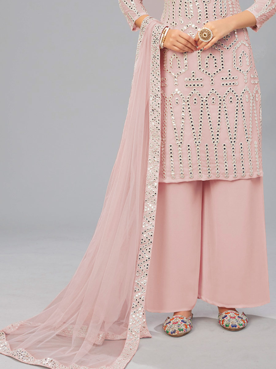 Amaranth Pink Faux Georgette Embroidered Party Palazzo Pant Kameez