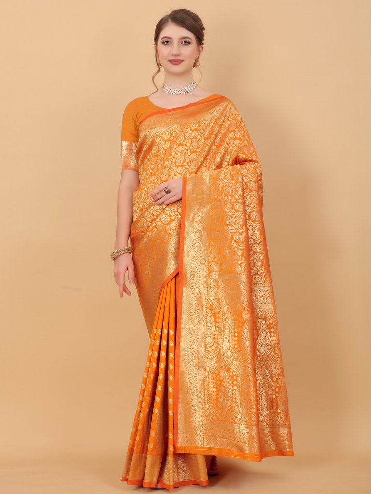 Amber Orange Silk Handwoven Party Saree