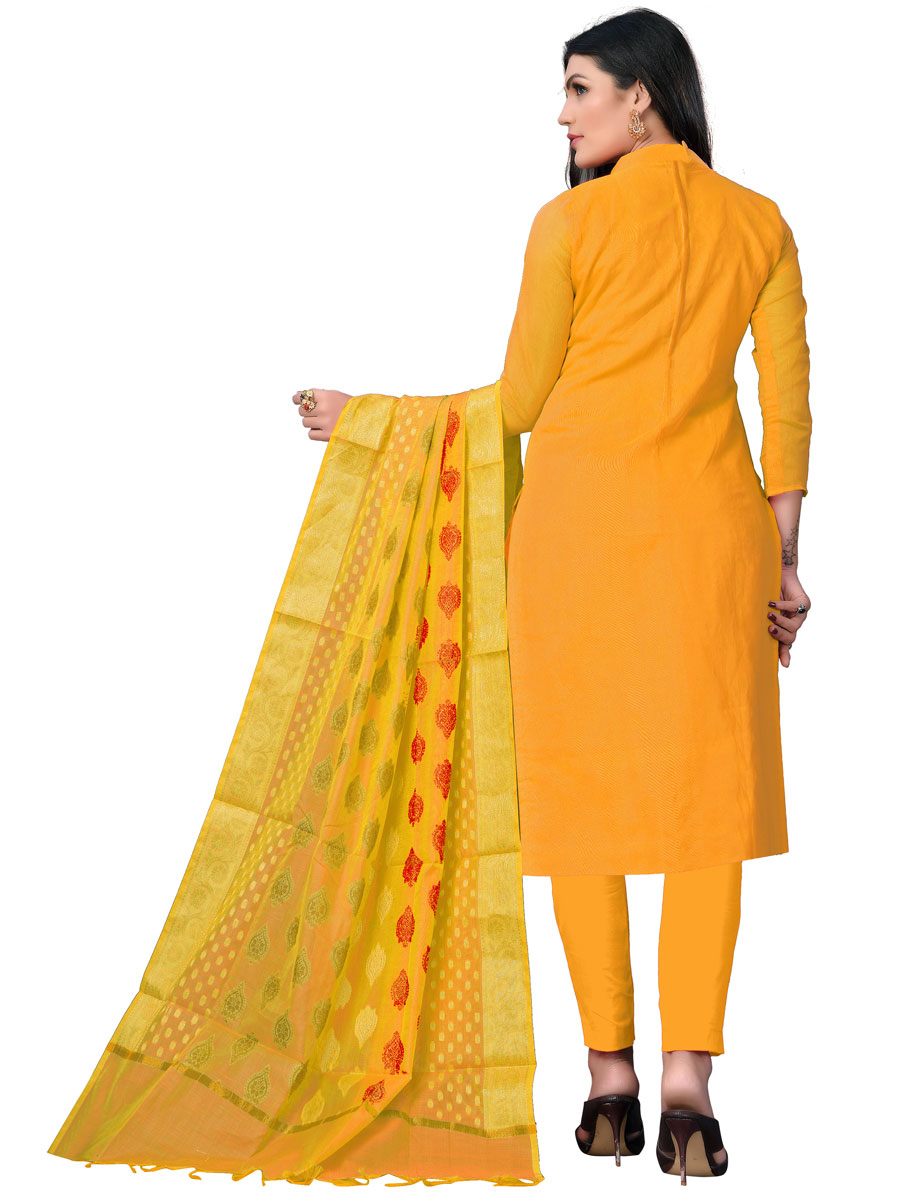 Amber Yellow Benarasi Jacquard Embroidered Festival Churidar Kameez