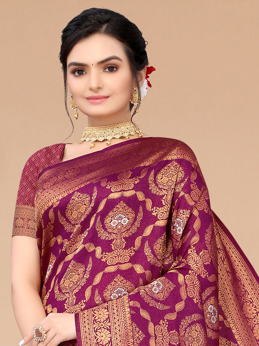 Amethyst Violet Blended Silk Handwoven Party Saree
