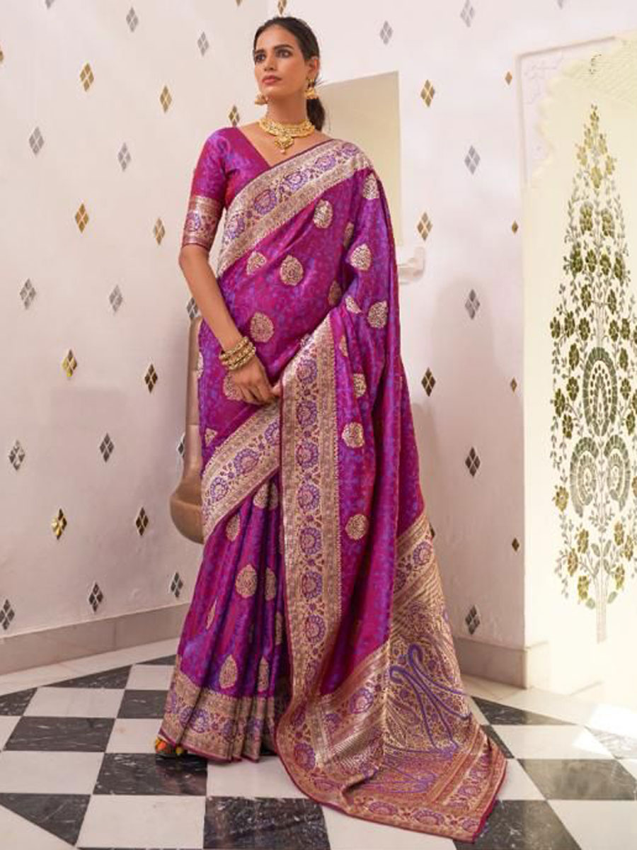 Amethyst Violet Satin Silk Handwoven Party Saree