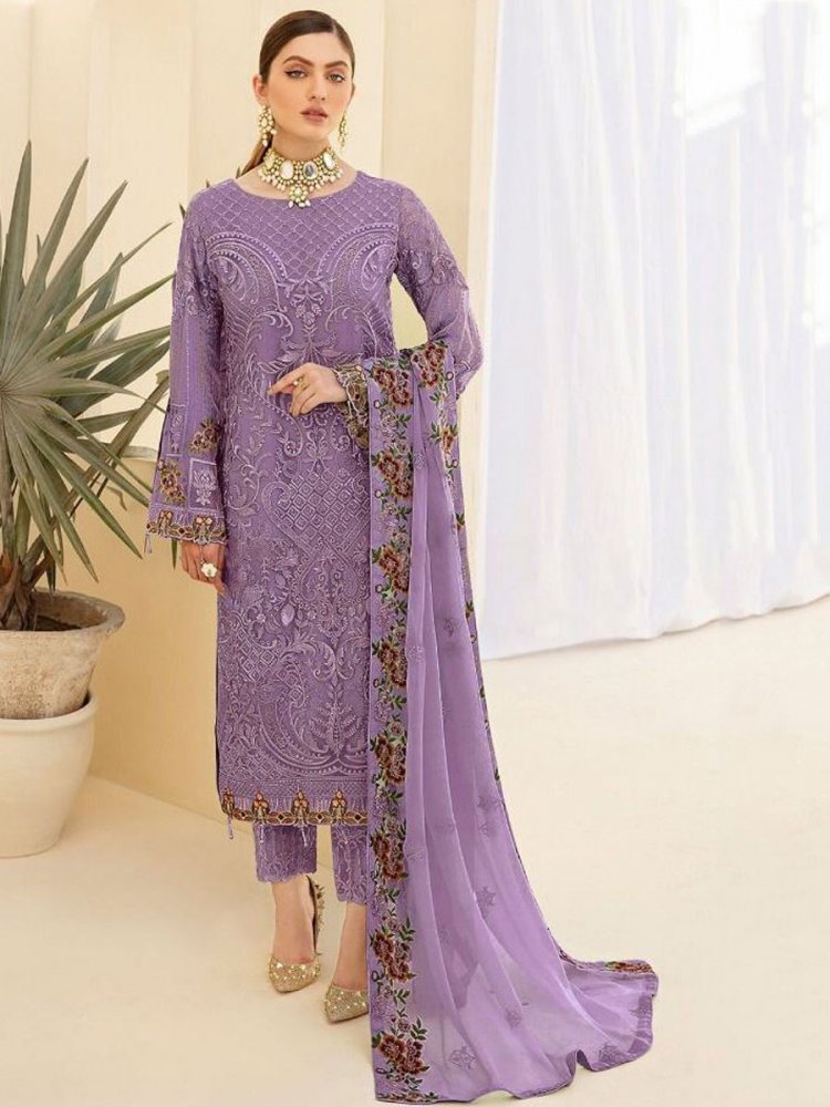Amethyst Voilet Faux Georgette Embroidered Party Pant Kameez