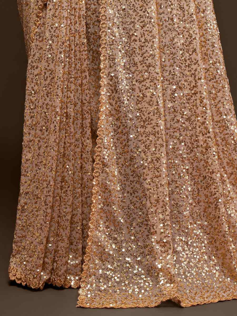 Ancient Ivory Georgette Embroidery Festival Wedding Fancy Heavy Border Saree