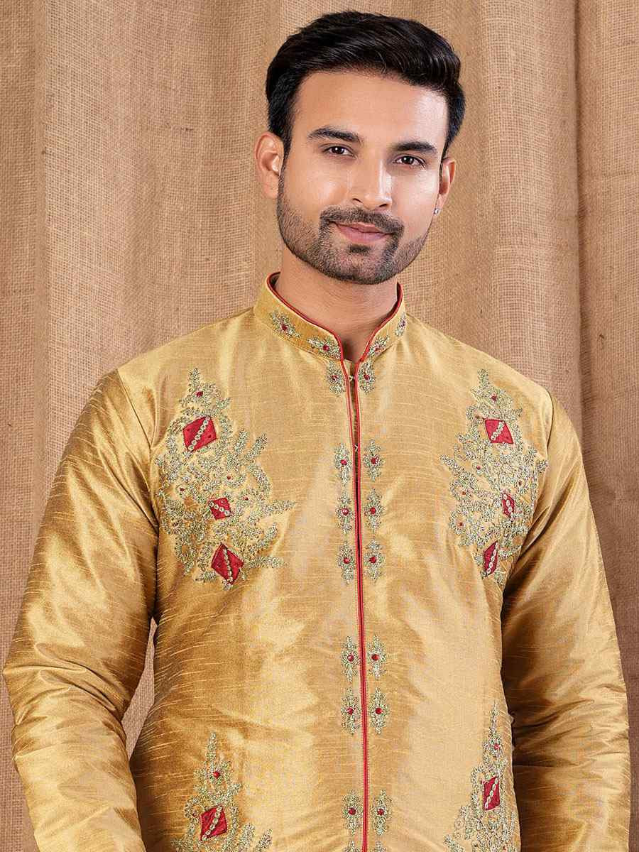 Antique Art Silk Embroidery Festival Wedding Party Mens Kurta