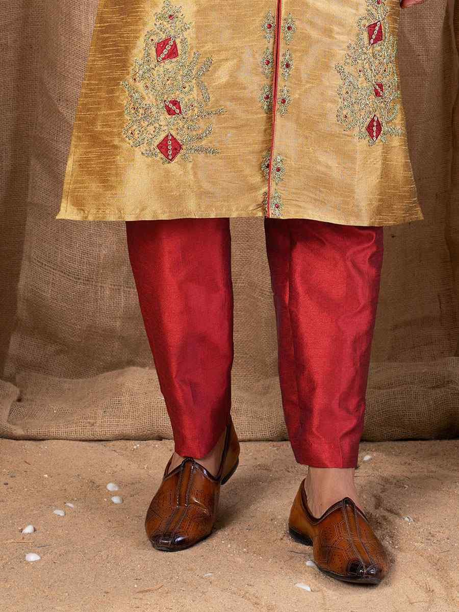 Antique Art Silk Embroidery Festival Wedding Party Mens Kurta