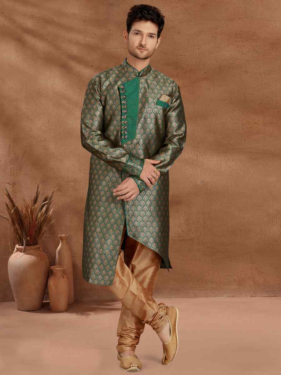 Antique Green Jacquard Woven Party Wedding Kurta