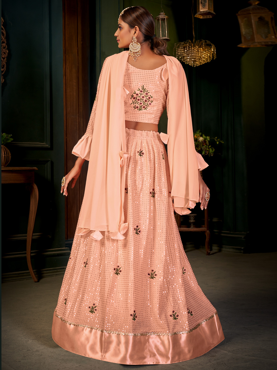 Apricot Orange Georgette Embroidered Bridal Lehenga Choli