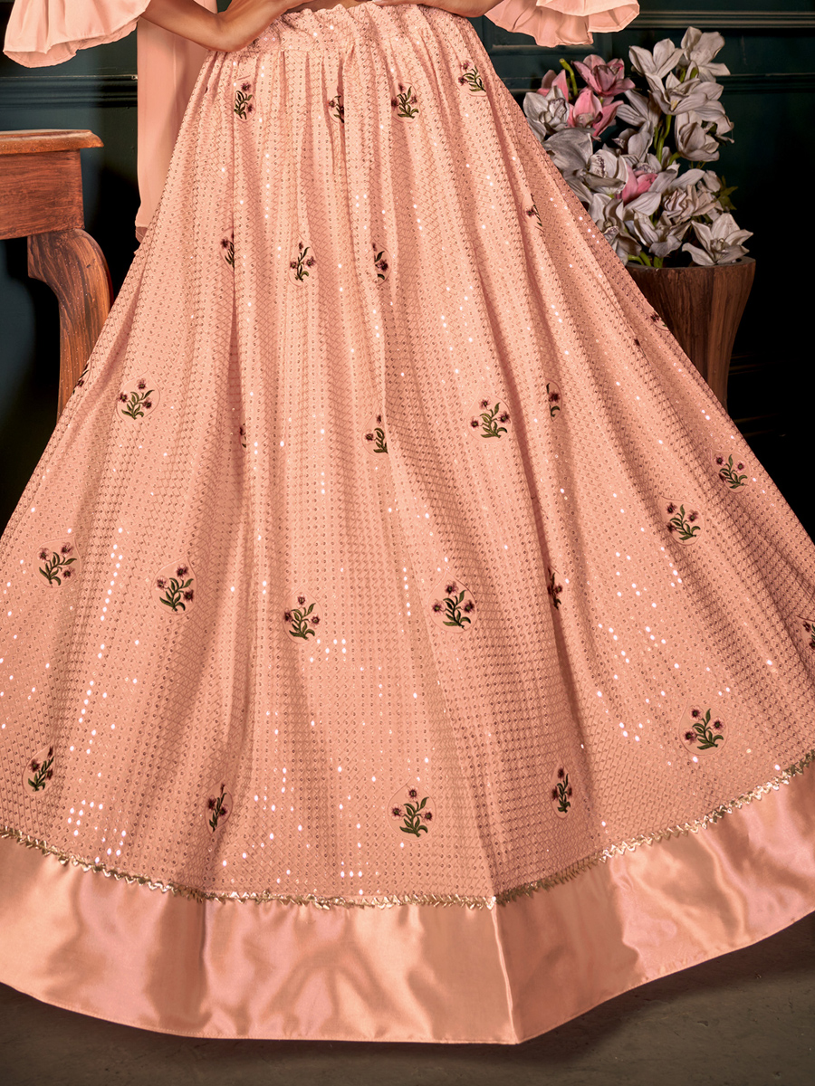 Apricot Orange Georgette Embroidered Bridal Lehenga Choli