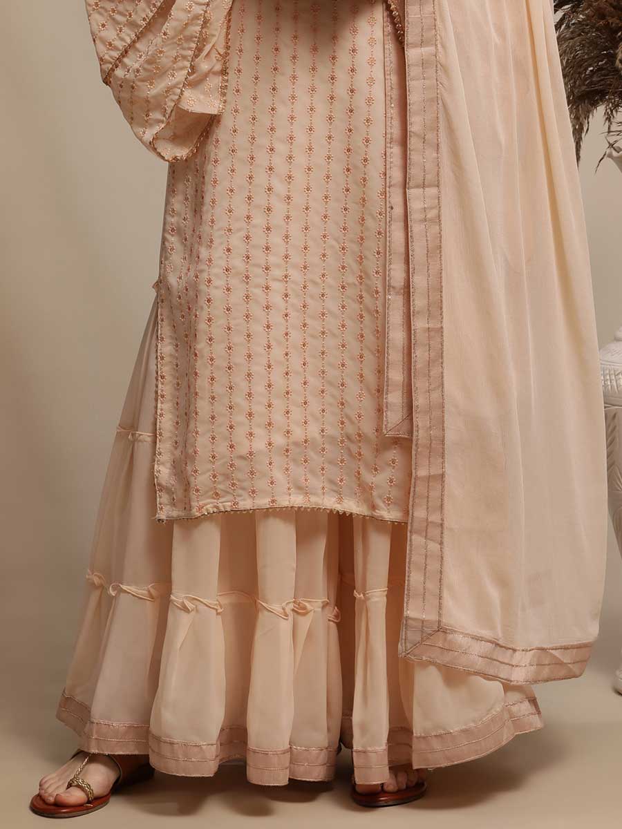 Apricot Orange Georgette Embroidered Festival Palazzo Pant Kameez