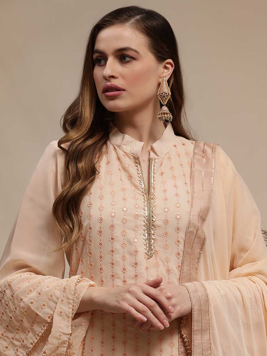Apricot Orange Georgette Embroidered Festival Palazzo Pant Kameez