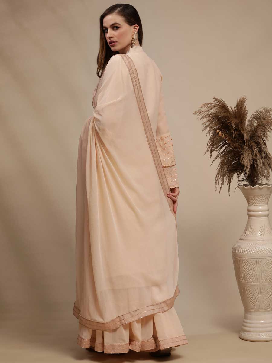 Apricot Orange Georgette Embroidered Festival Palazzo Pant Kameez