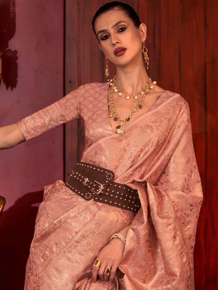 Apricot Peach Handloom Silk Handwoven Wedding Festival Heavy Border Saree