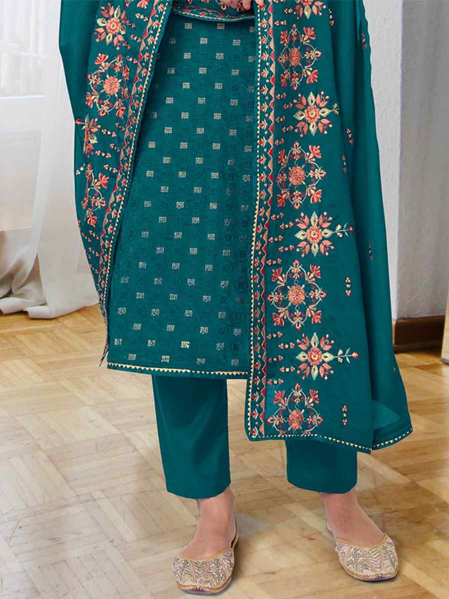 Aqua Blue Georgette Embroidered Festival Mehendi Pant Salwar Kameez