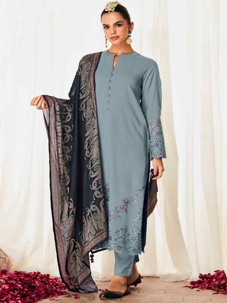 Aqua Blue Modal Silk Embroidered Festival Wedding Sharara Pant Salwar Kameez