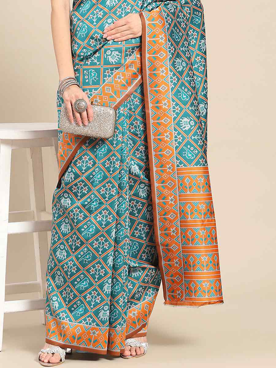 Aqua Blue Silk Blend Kanjivaram Wedding Festival Heavy Border Saree