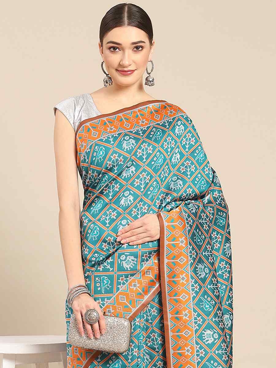 Aqua Blue Silk Blend Kanjivaram Wedding Festival Heavy Border Saree