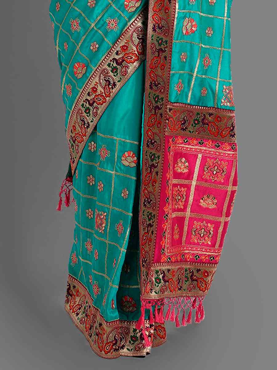 Aqua Blue Soft Silk Embroidered Wedding Festival Classic Style Saree