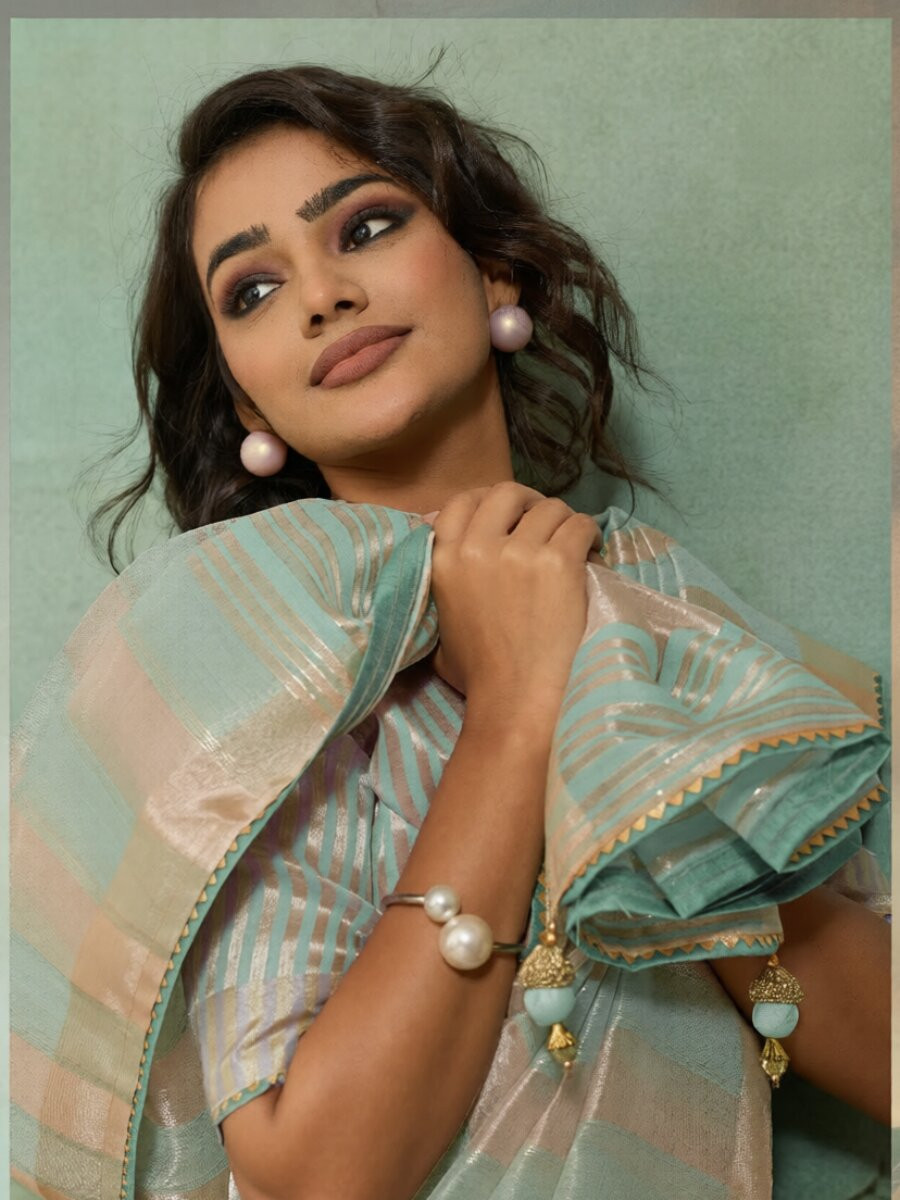 Aqua Cotton Silk Plain Wedding Party Festival Casual Reception Classic Style Sarees