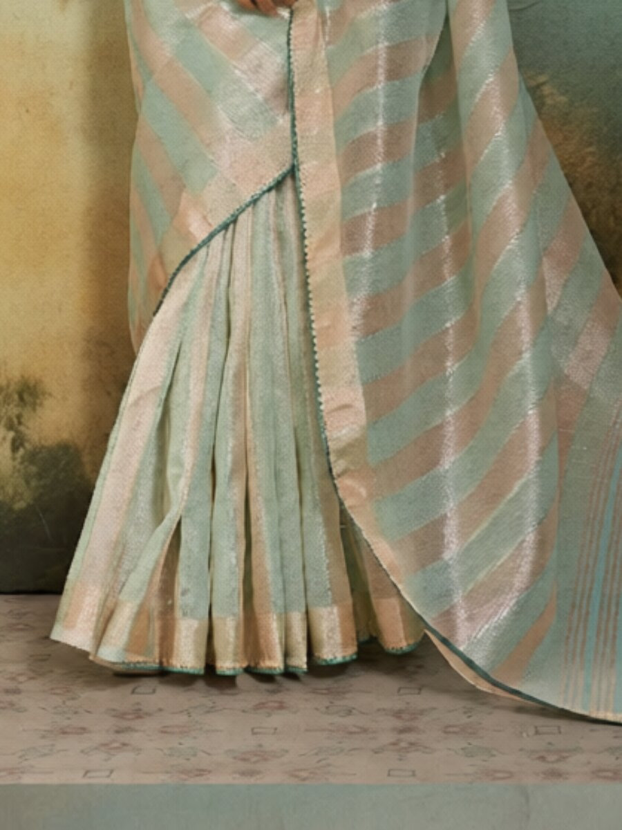 Aqua Cotton Silk Plain Wedding Party Festival Casual Reception Classic Style Sarees