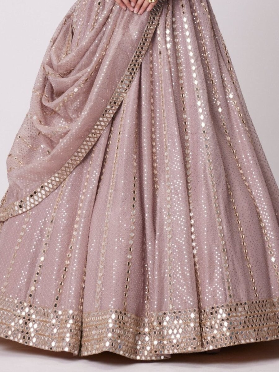 Ash Pink Semi Viscose Organza Embroidery Sequins Zari Wedding Party Festival Heavy Border Lehenga Choli
