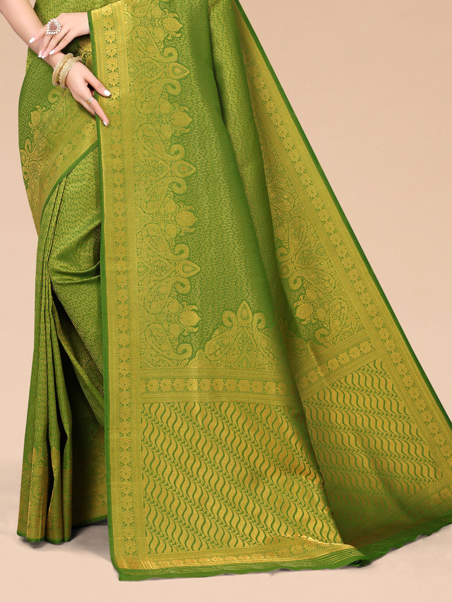 Asparagus Green Blended Silk Handwoven Party Saree