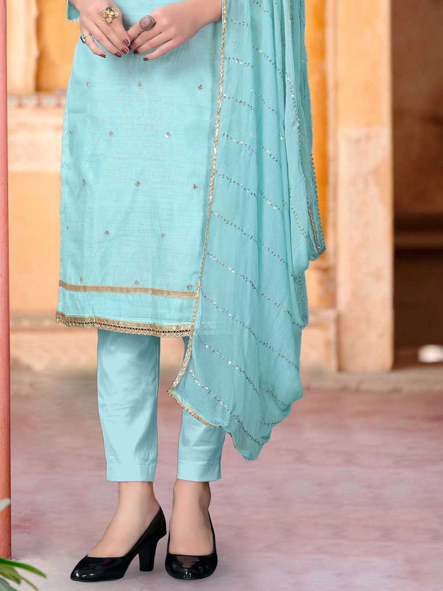 Baby Blue Modal Chanderi Embroidered Festival Pant Kameez
