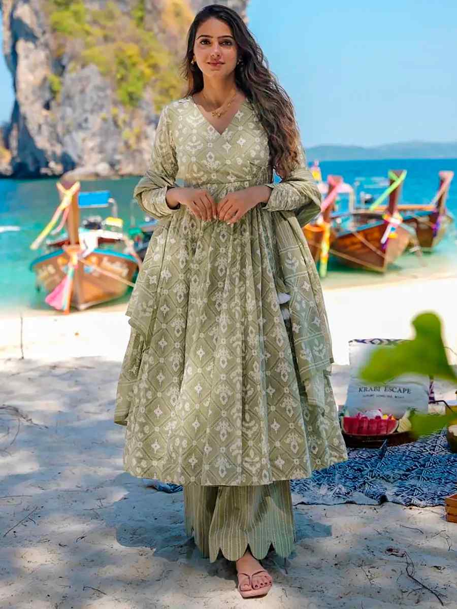 Baby Green Pure MaslinPrinted Casual Festival Anarkali Salwar Kameez