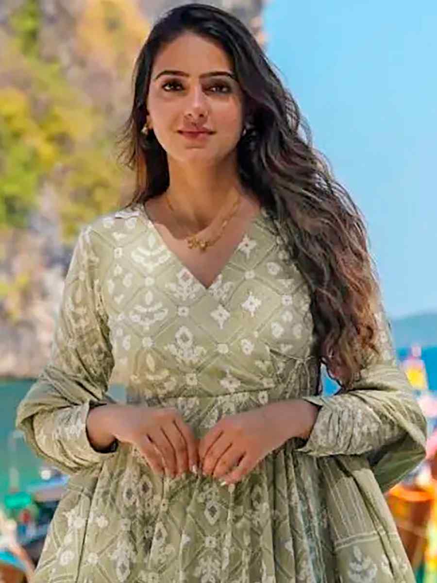 Baby Green Pure MaslinPrinted Casual Festival Anarkali Salwar Kameez