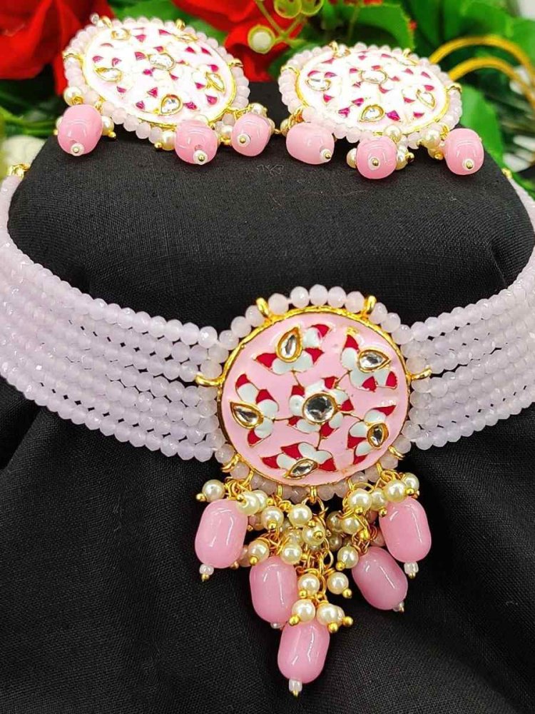 Baby Pink Alloy Bridal Wear Kundan Necklace
