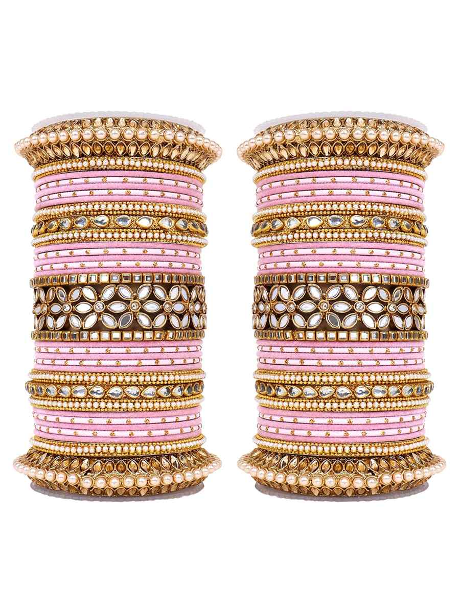 Baby Pink Alloy Festival Wear Kundan Bangles