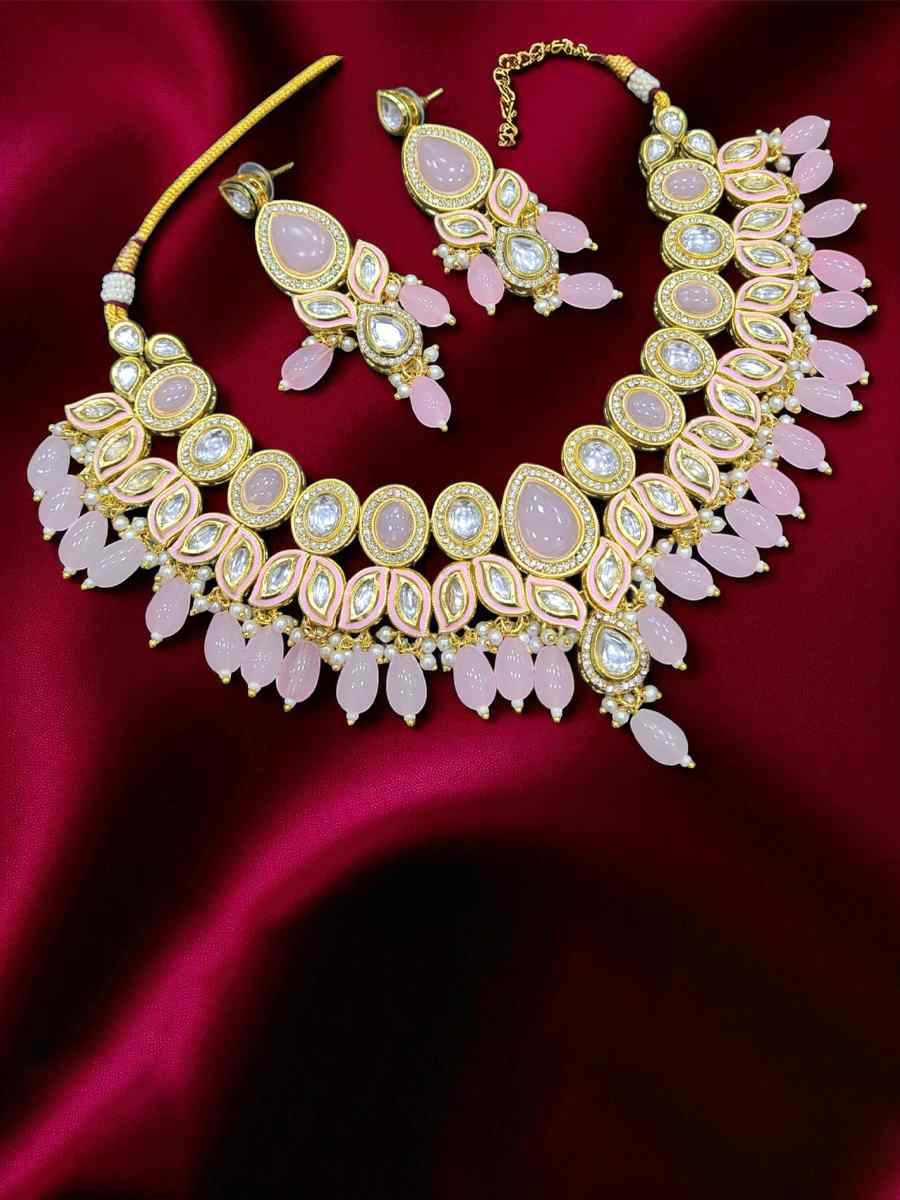 Baby Pink Alloy Festival Wear Kundan Necklace