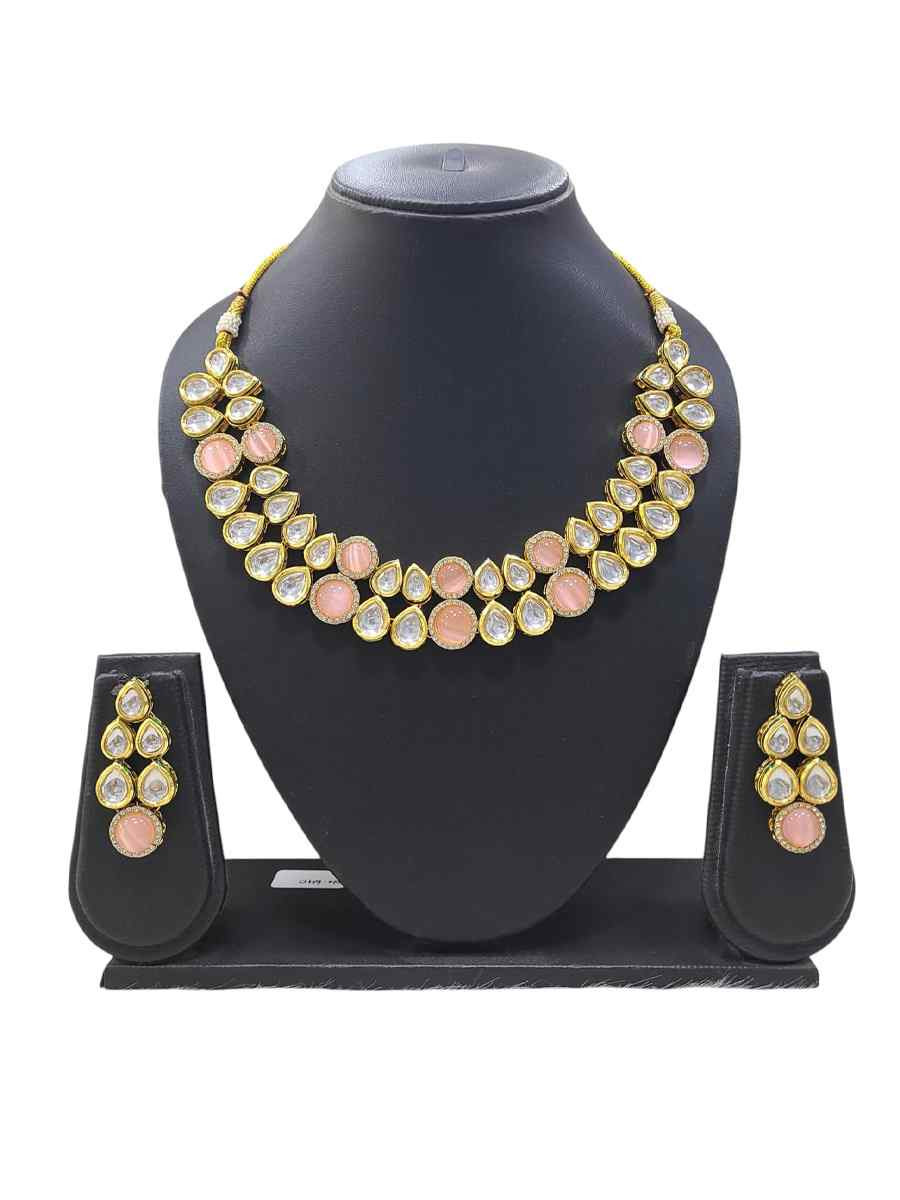 Baby Pink Alloy Festival Wear Kundan Necklace