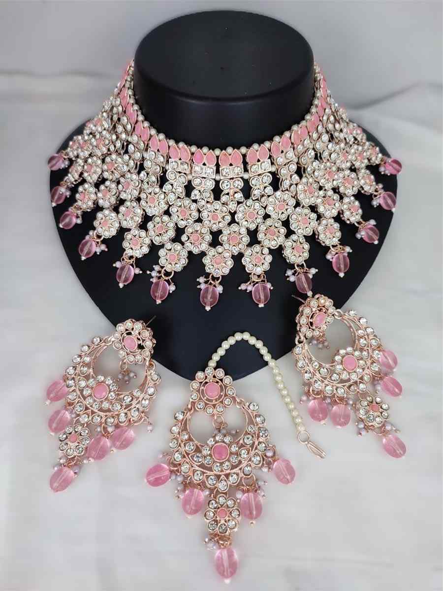 Baby Pink Alloy Festival Wear Kundan Necklace