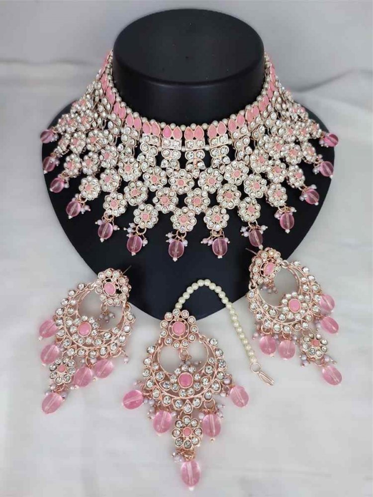 Baby Pink Alloy Festival Wear Kundan Necklace