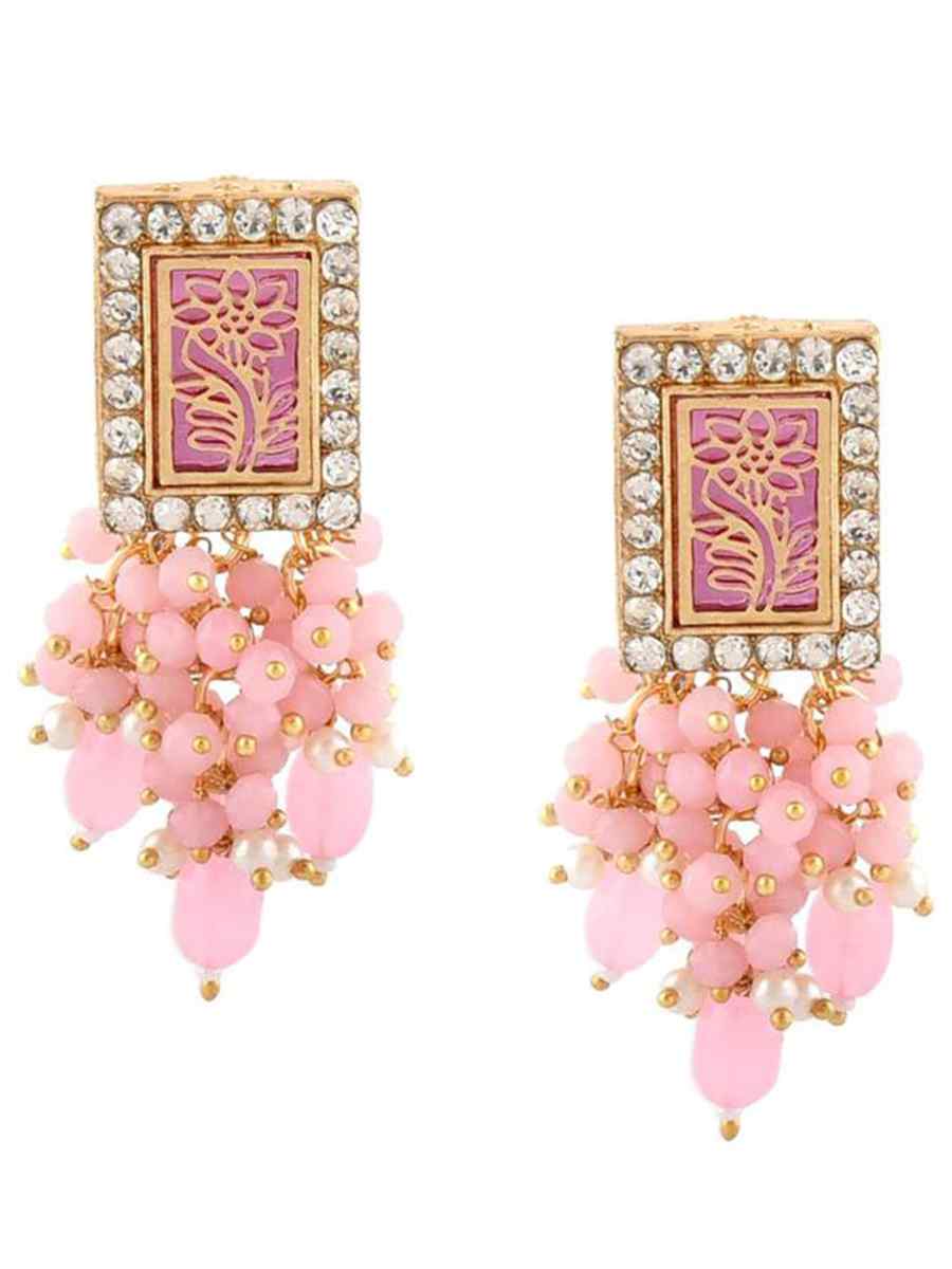 Baby Pink Alloy Metal Festival Wear Kundan Earrings