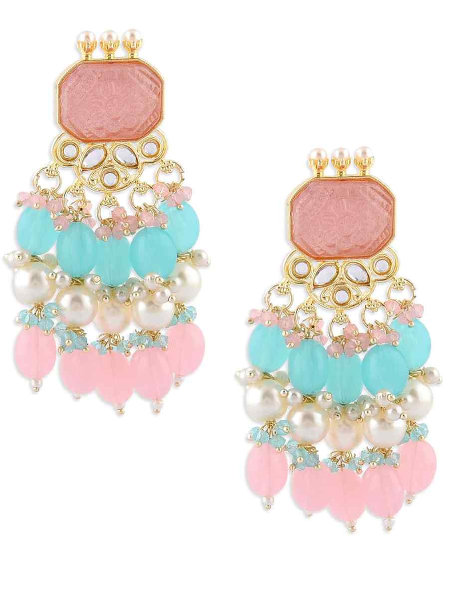 Baby Pink Alloy Metal Festival Wear Kundan Earrings