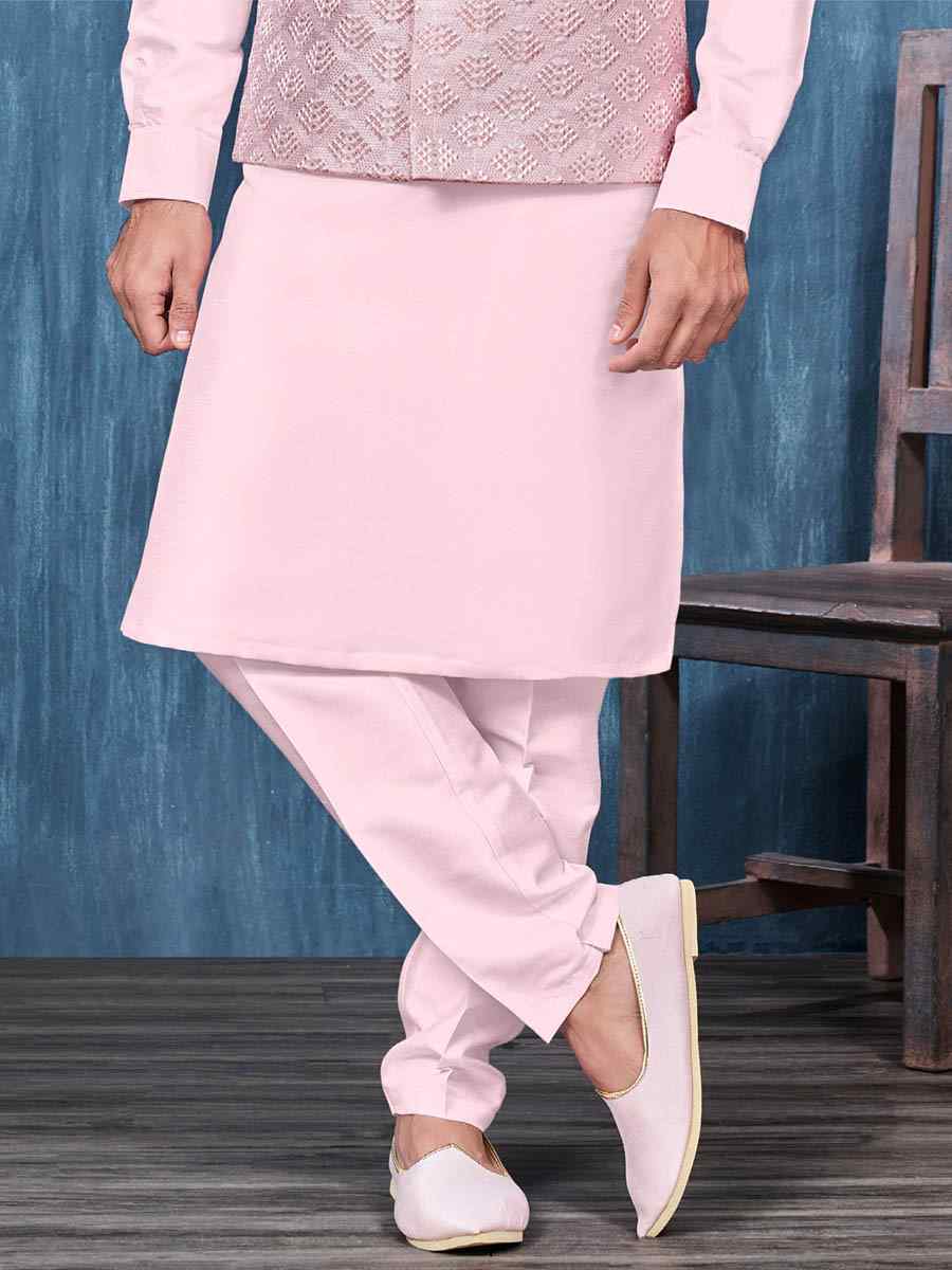 Baby Pink Art Banarasi Silk Woven Festival Wedding Kurta