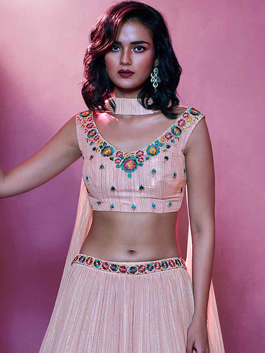 Baby Pink Art Silk Embroidered Party Wear Festival Circular Lehenga Choli