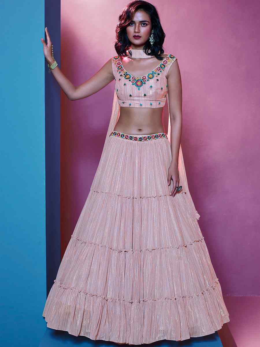 Baby Pink Art Silk Embroidered Party Wear Festival Circular Lehenga Choli