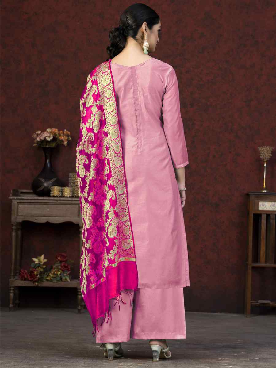 Baby Pink Banarasi Jacquard Embroidered Casual Festival Pant Salwar Kameez