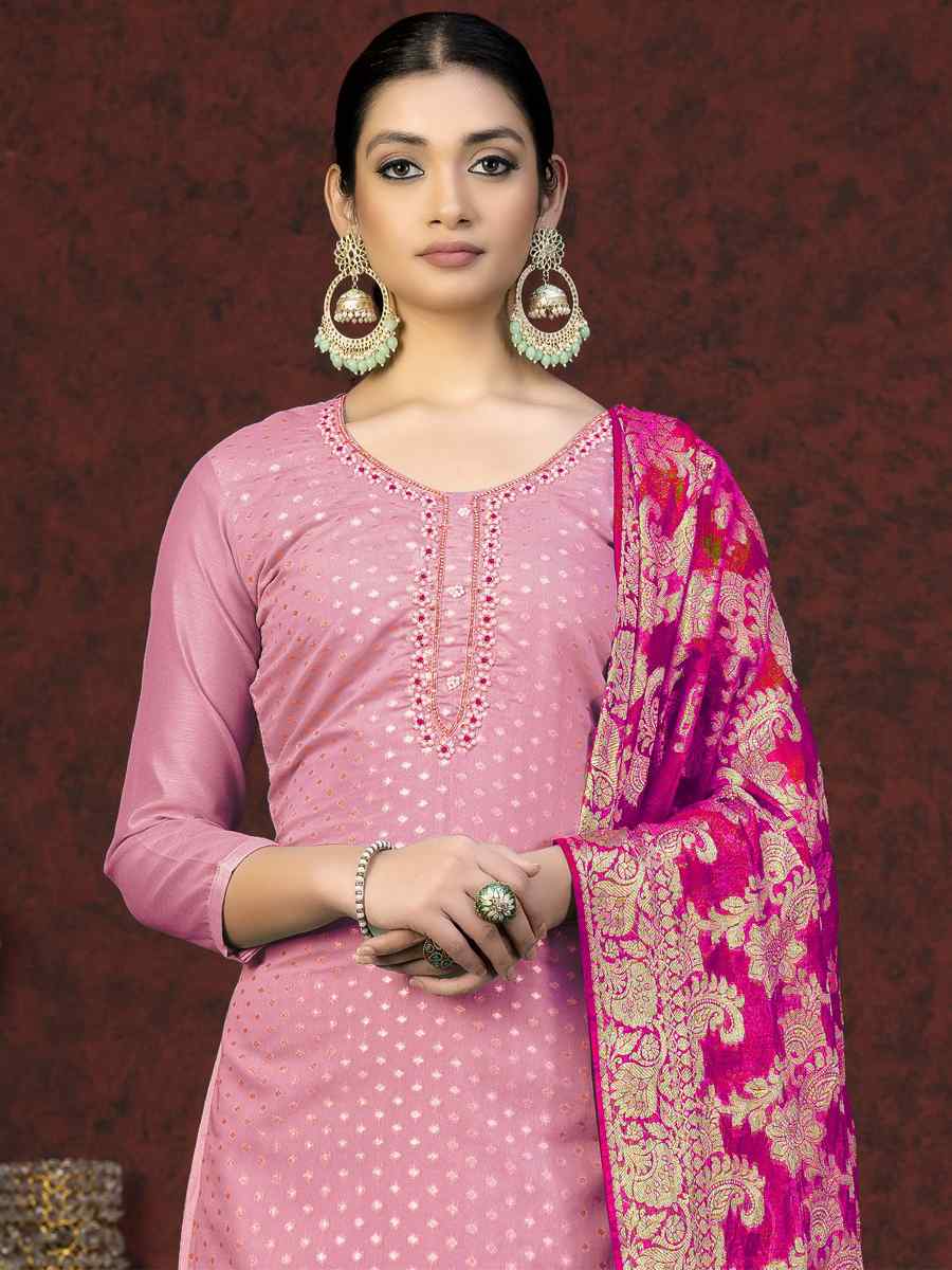 Baby Pink Banarasi Jacquard Embroidered Casual Festival Pant Salwar Kameez