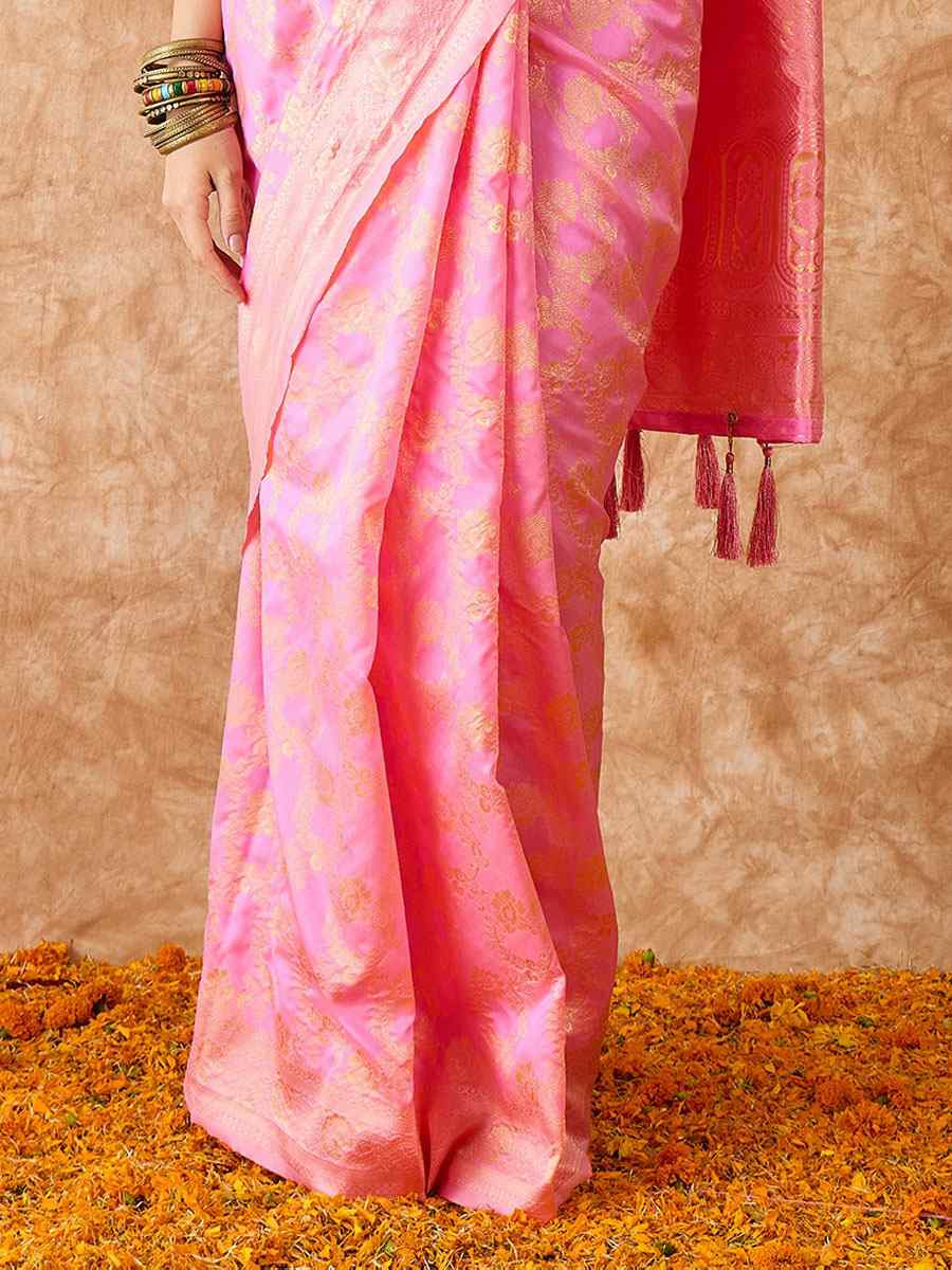 Baby Pink Banarasi Silk Handwoven Bridal Reception Festival Wedding Fancy Heavy Border Sarees