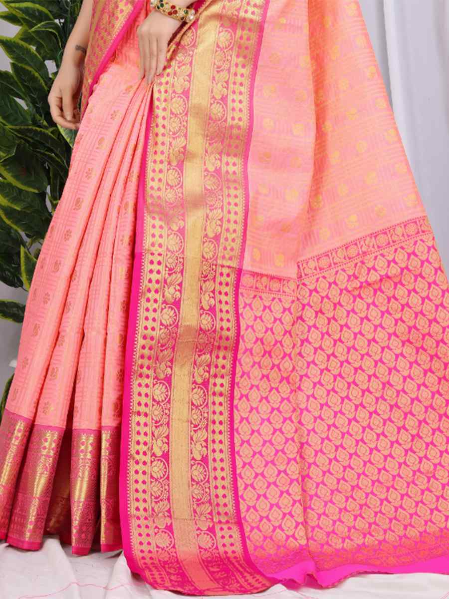 Baby Pink Banarasi Silk Handwoven Festival Casual Heavy Border Saree