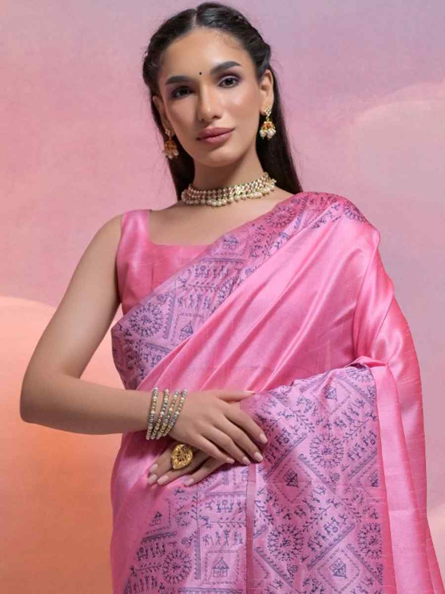 Baby Pink Banarasi Silk Handwoven Wedding Festival Heavy Border Saree