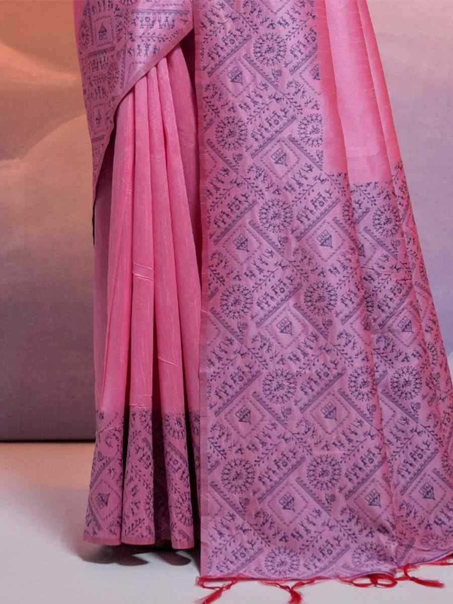 Baby Pink Banarasi Silk Handwoven Wedding Festival Heavy Border Saree